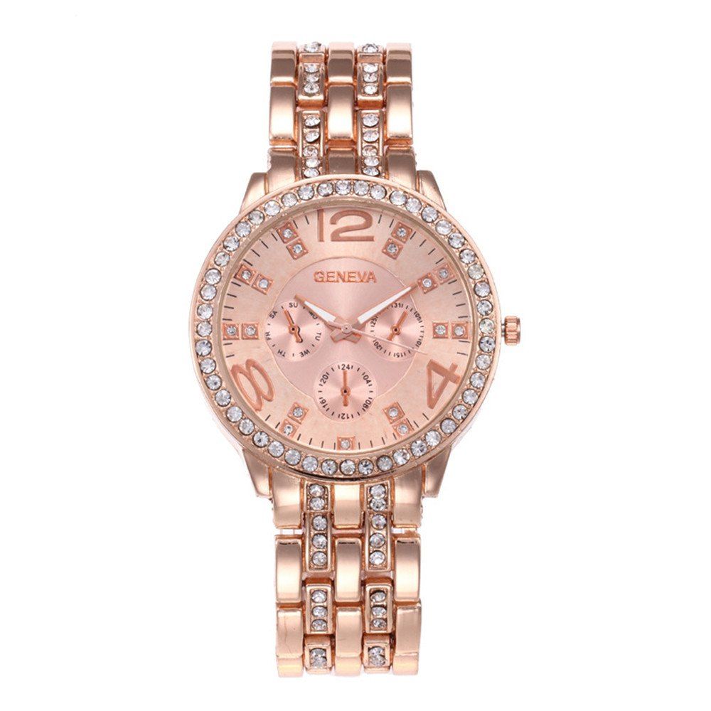 

GENEVA Women Fashion Diamond-Encrusted Business Casual Steel Band Quartz Watch, Multi-c