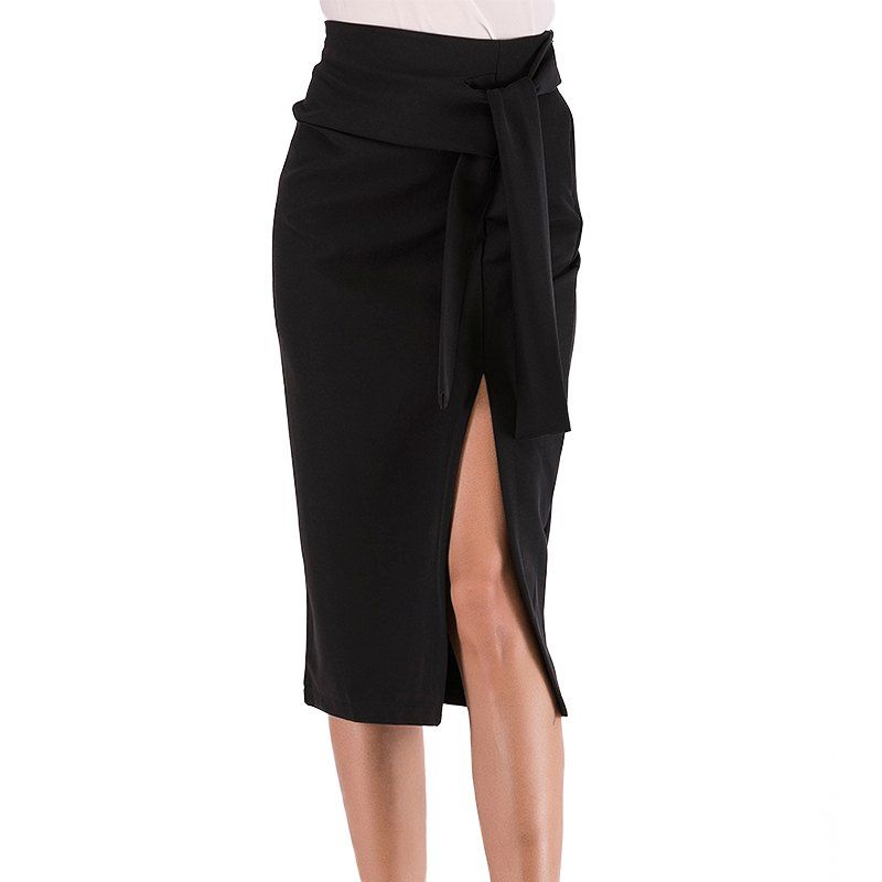 

Tall Waist Belt of Cultivate One'S Morality Split Skirts, Black