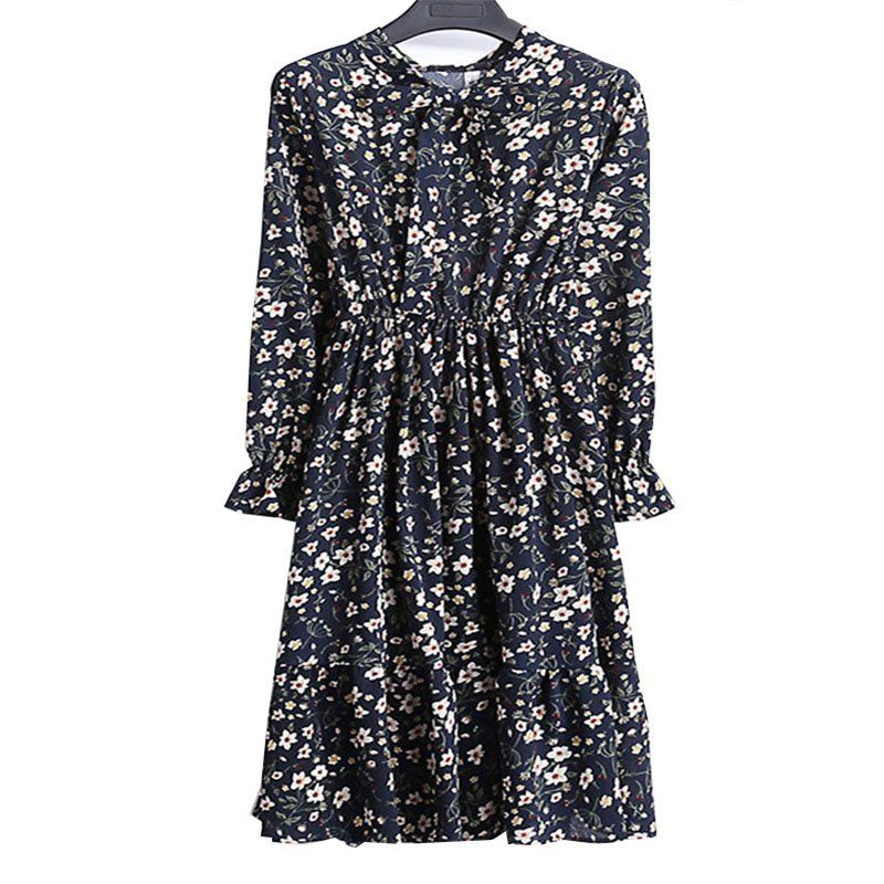 Chiffon Chiffon Dress With Floral Pattern And Long Sleeves [31% OFF ...