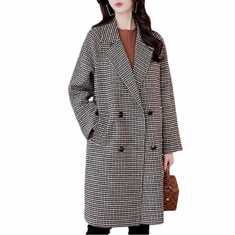 

Women'S Autumn and Winter Plaid Coat in The Long Woolen Coat Female, Multi-z