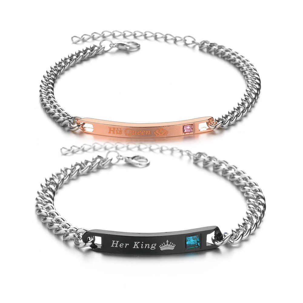 

Her King His Queen Sweetheart Lovers Bracelets, Silver