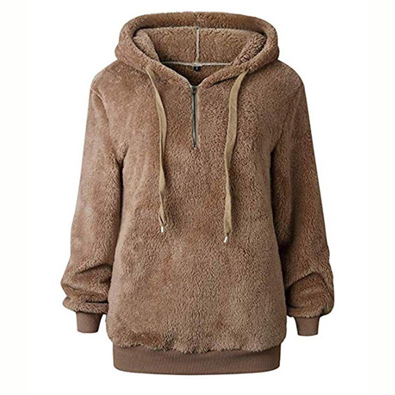 

2018 Long Sleeve Hooded Autumn and Winter Casual Women'S Sweater and Velvet Jack, Light brown