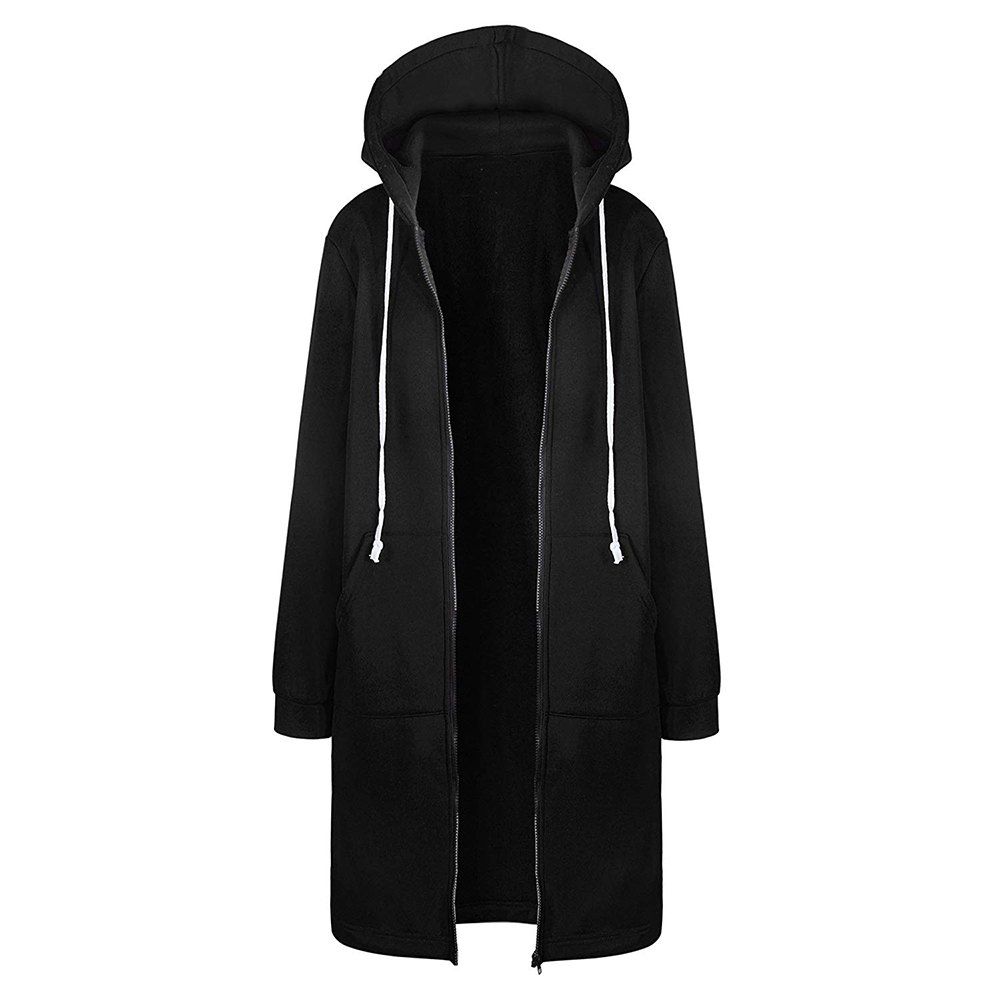 

Women'S Casual Warm Jacket Jacket Zipper Long Hoodie Comfortable Coat in Autumn, Black