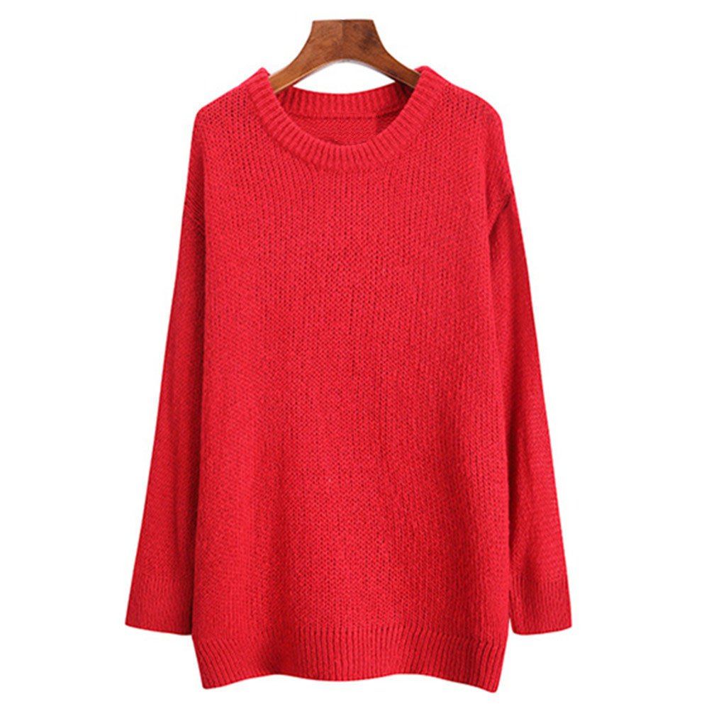 

Women's Long Sleeved round Collar Sweater, Red