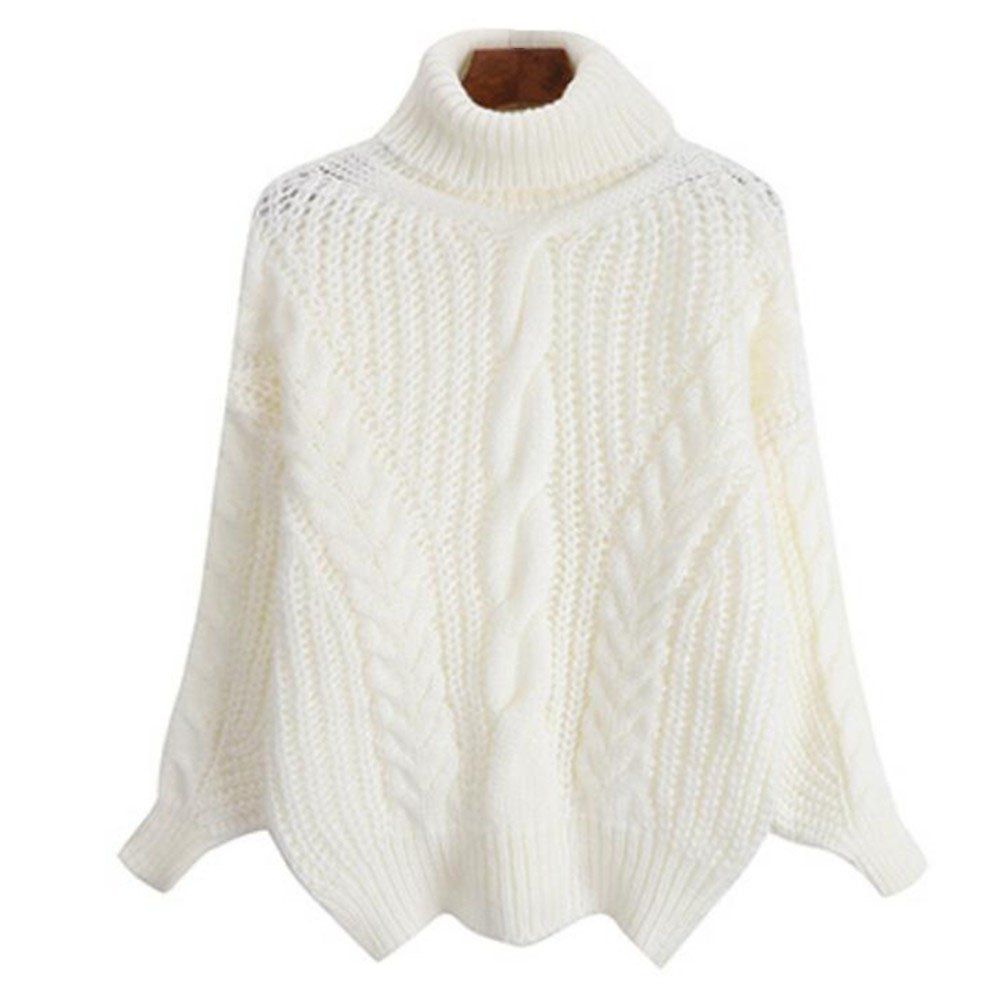 

Women's Long Sleeve Loose Turtleneck Sweater, Warm white