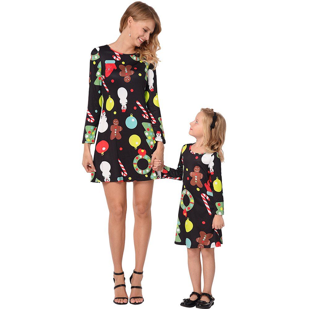 

Cartoon Christmas Tree Snowman Screen Printing Parenting Set, Black