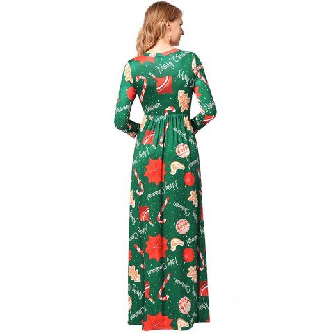 

Christmas Cartoon Snowflake Santa Print Long Sleeve Dress, Multi-i