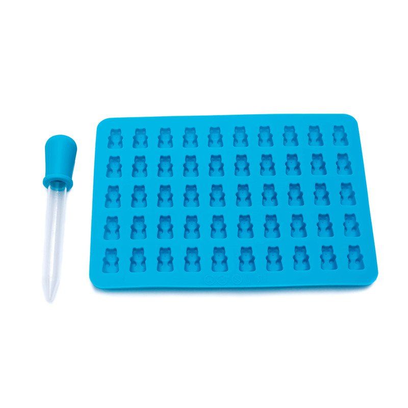 

50 Cavity Gummy Bears Hard Candy Chocolate Silicone Ice Cube Mold with Dropper, Crystal blue