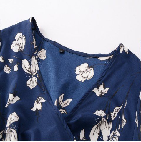 

Occident2018 Autumn/ Winter New V-Neck Printed Long Sleeved Chiffon Blouse(Blue, Deep blue