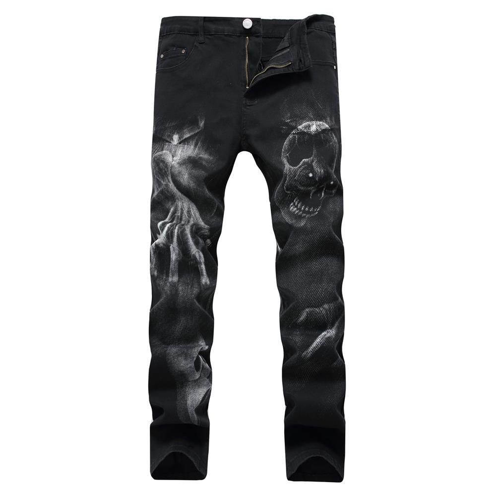 

New Printed Pattern Black Pants Men's Denim Trousers, Multi-b