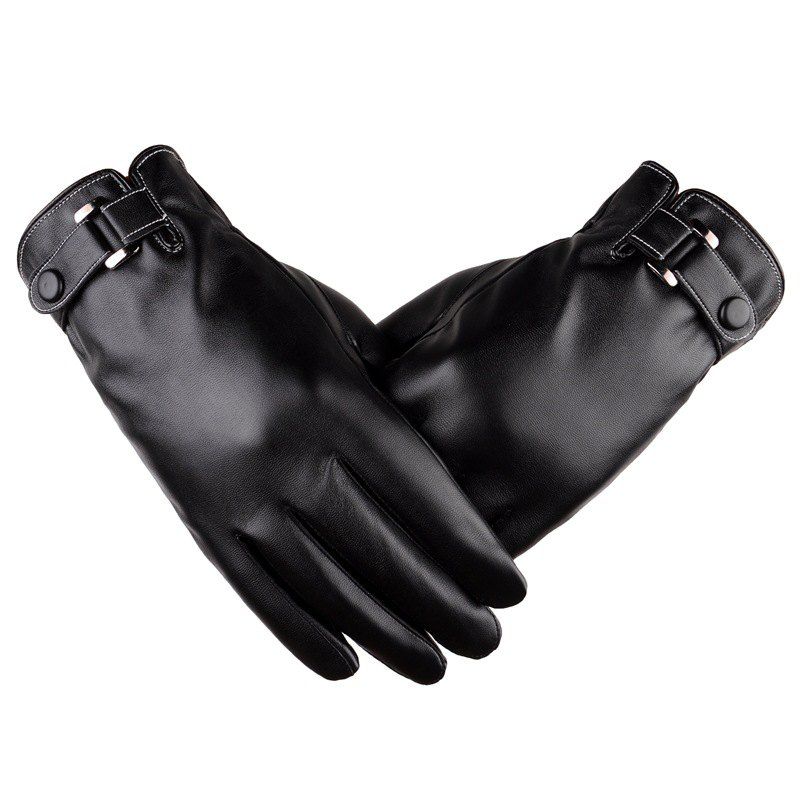 

PU Men Touch Waterproof Thicken Gloves, Black