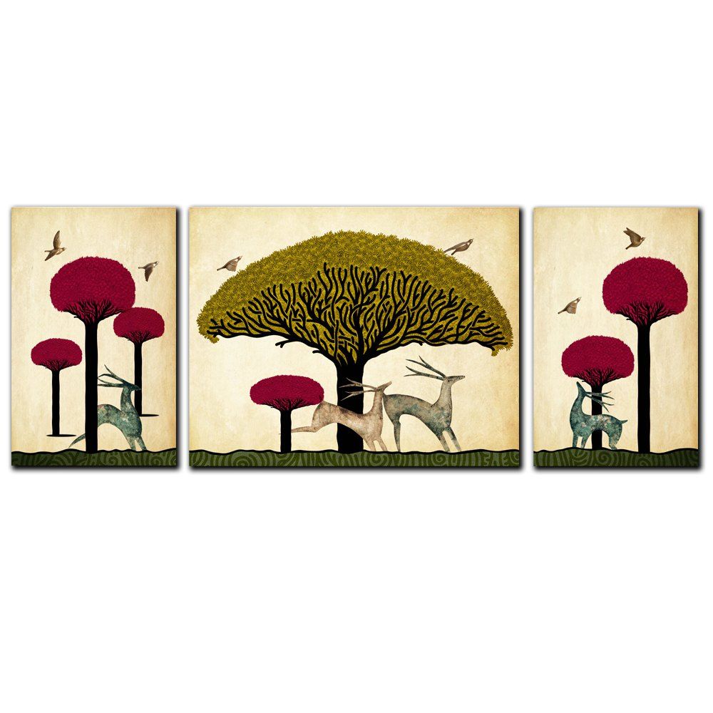 

YISHIYUAN 3 Pcs HD Inkjet Paints Modern Abstract Elk Decorative Painting, Multi