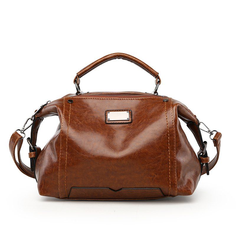 Leather Women Boston Bag Ladies Hand Bags Women Leather Handbag Designer Handbag, Brown
