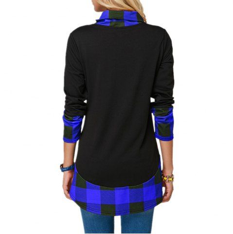 

Color Check Irregular Long Sleeve Vest, Blue