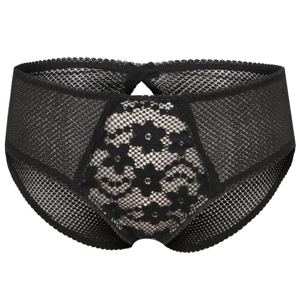 

MISSOMO Fashion Sexy Flower Lace Polka Dot Mesh Stitching Openwork Bow Underwear, Black