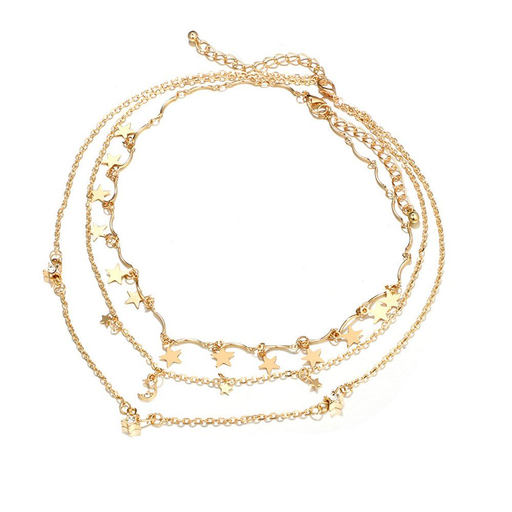 

Simple Design Long Cubic Zircon Star Multilayer Crystal Necklaces For Women, Goldenrod