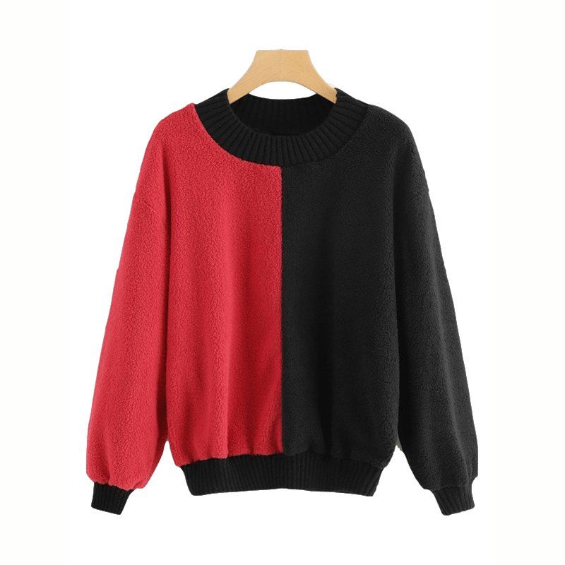 

2018 Autumn and Winter New Red and Black with Round-Necked Fashion Leisure Women