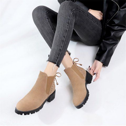 Fashion Bow Round Head Warm Short Boots