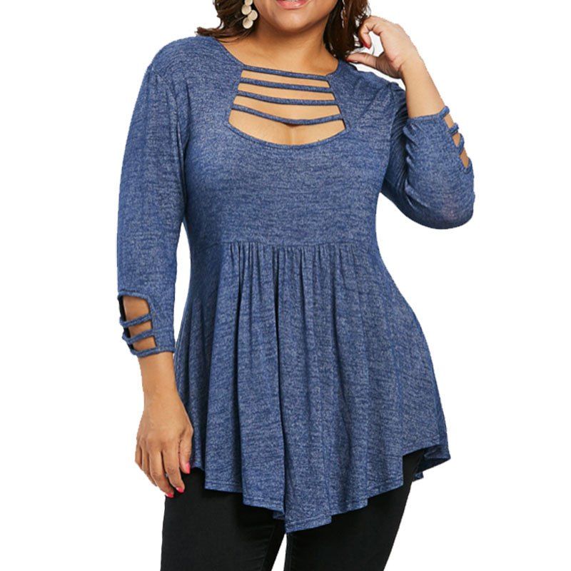 

Irregular Lower Hem T Shirt, Slate blue