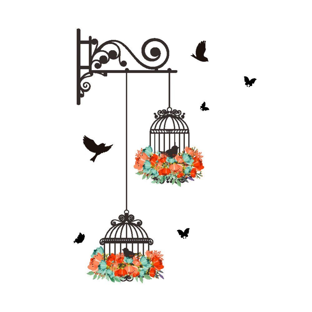 

New Birdcage Flower Flying for Living room Nursery Room Wall Stickers Vinyl Wall, Multi-a