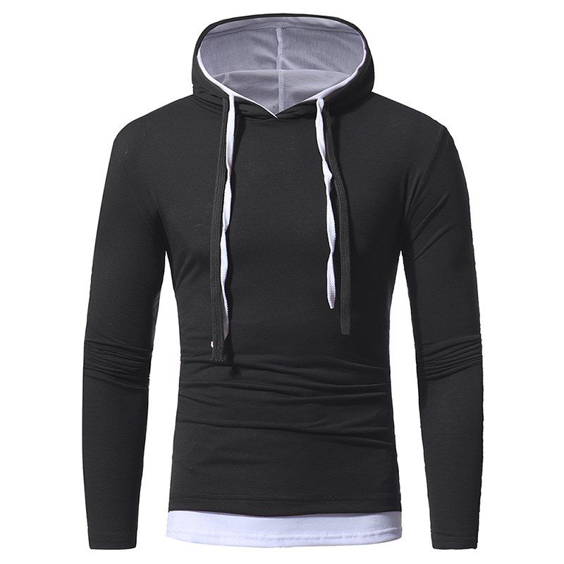 

Solid Color Two-piece Men's Casual Slim Long-Sleeved T-shirt, Black