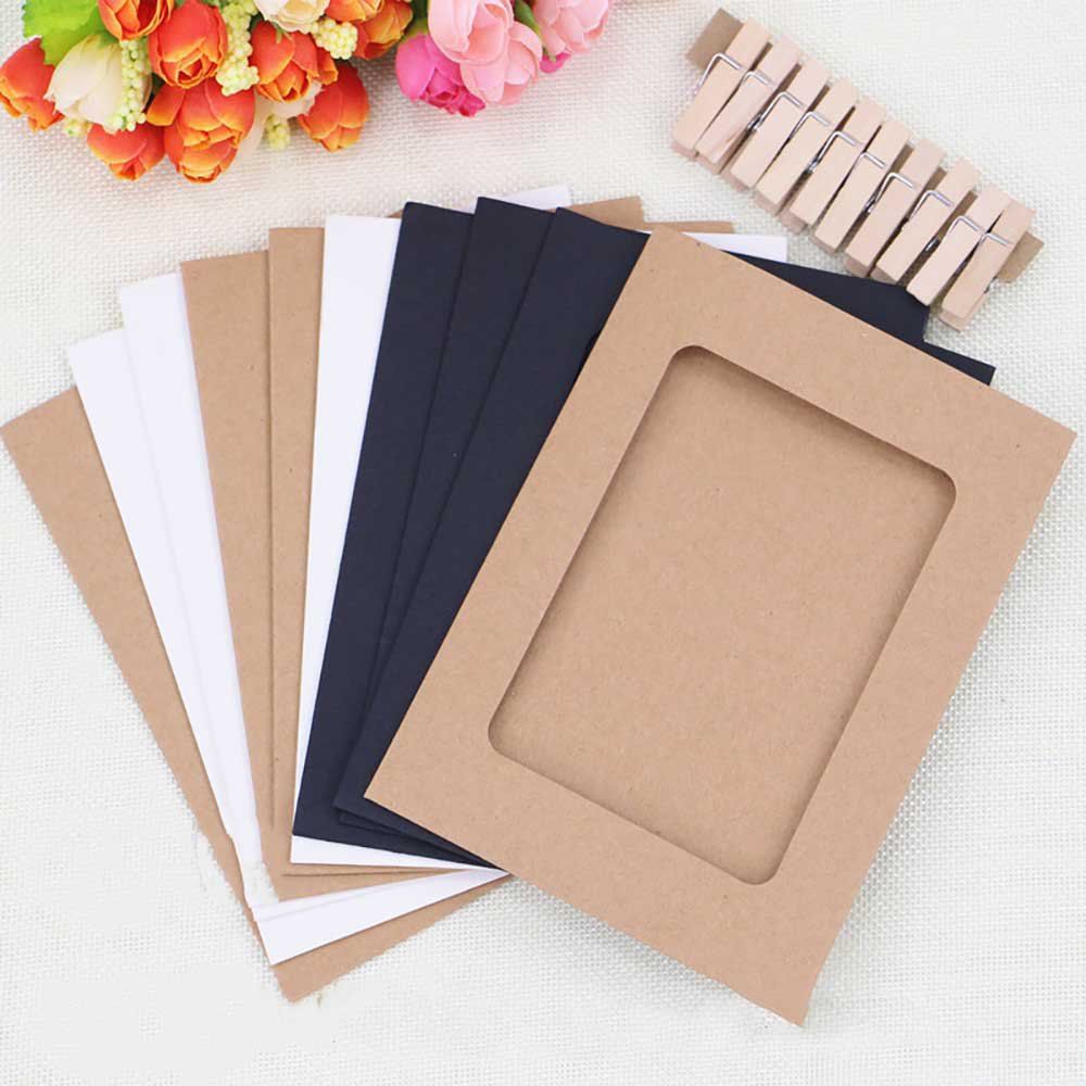 

10 Pieces Tricolour Brown Paper Hang Photo Frame Match The Hemp Rope Clamp, Multi