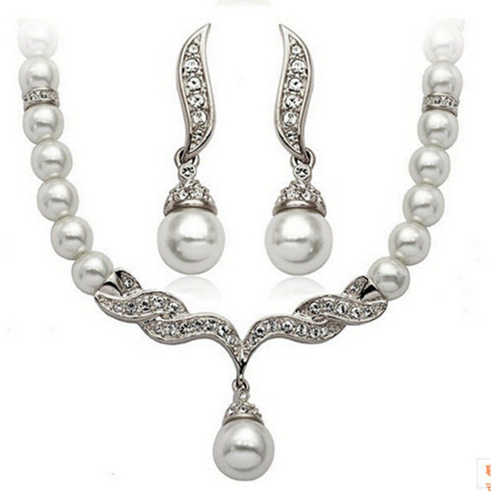

Pearl Jewelry Necklace Set Party Wedding Banquet Accessories, White