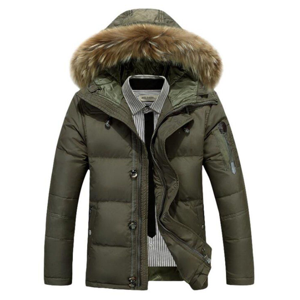 

Men'S Winter Cotton Jacket Jacket Hair Collar with Cap Cotton Coat, Army green