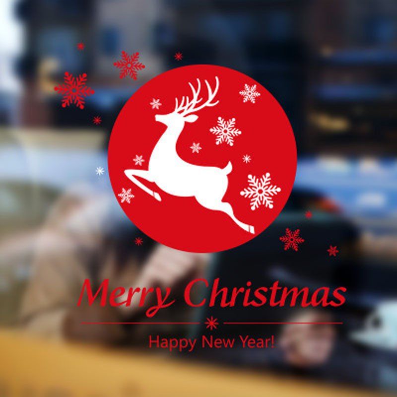 

New Christmas Shop Window Christmas Snowflake Deer Decorative Wall Stickers, Multi-a