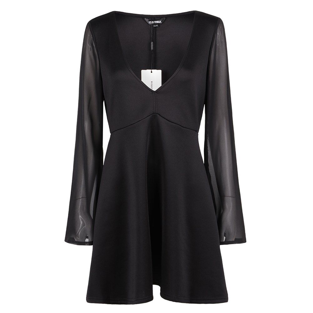 

KISSMILK Women'S Plus Kim Chiffon Split Sleeve V Neck Dress Black