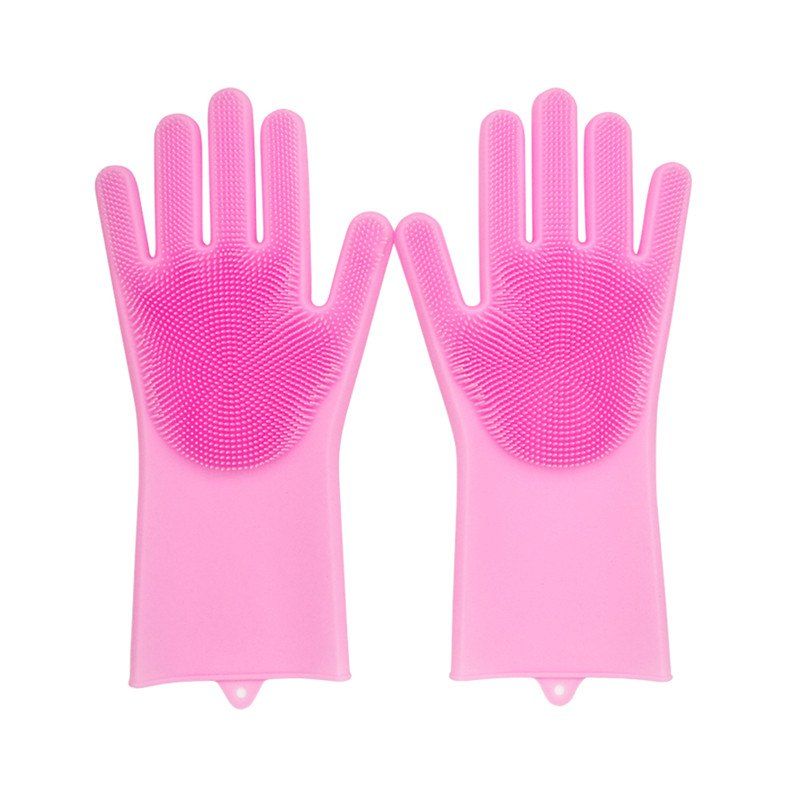 

Magic SakSak Reusable Silicone Gloves Scrubber Cleaning Brush Heat Resistant, Pink;blue