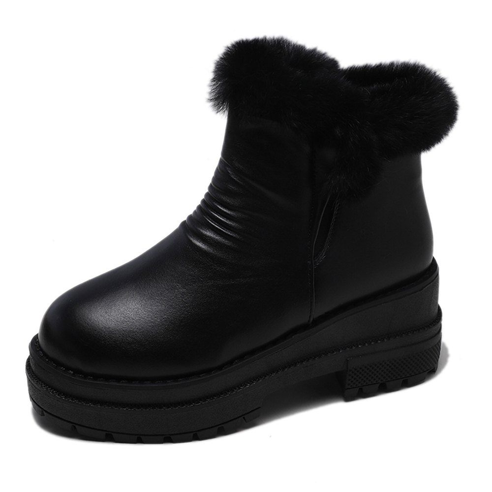 

Thick-Soled Cotton Boots Non-Slip Waterproof Round Head Boots Plus Velvet Thick, Jet black