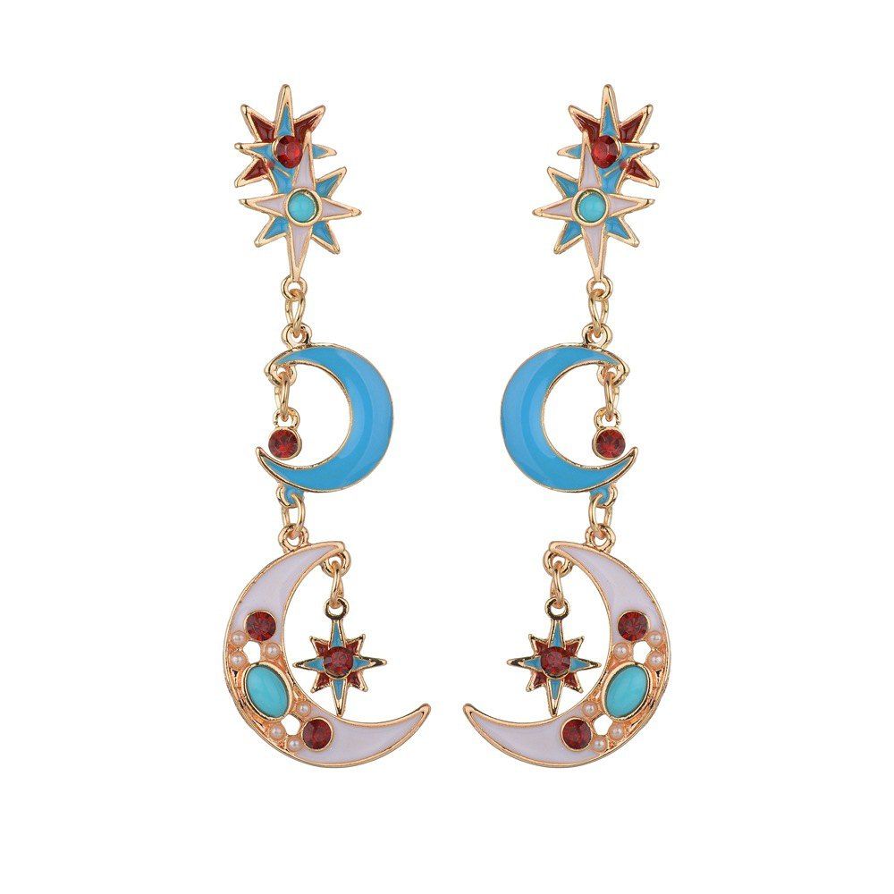 

Vintage Multicolor Stars Pendant Earrings, Multi