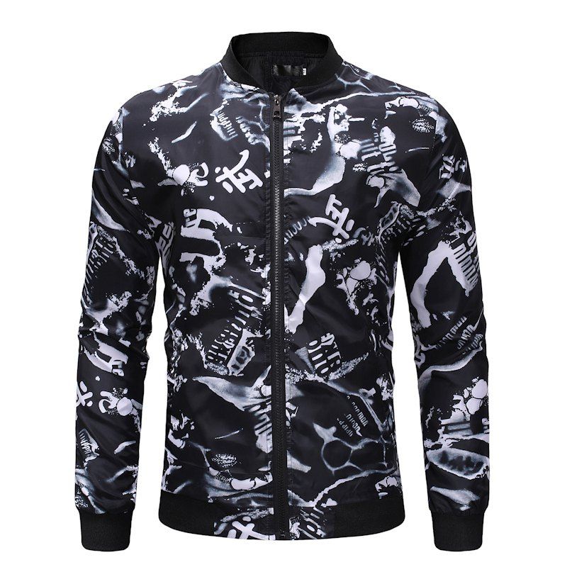 

New Men'S Fashion Print Casual Large Size Men'S Stand Collar Flower Jacket, #006
