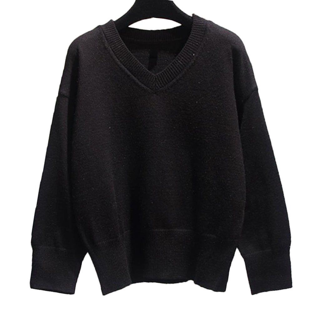 

Women's Long Sleeve Loose V Collar Sweater, Black