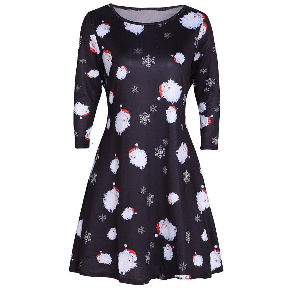 

Christmas Multicolor Printed Elk Long Sleeve Dress, Graphite black