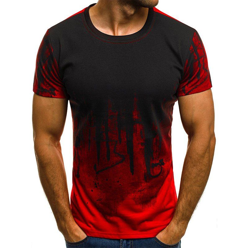 

Men Fashion Print Short Sleeve O-Collar Summer T-Shirt, Red