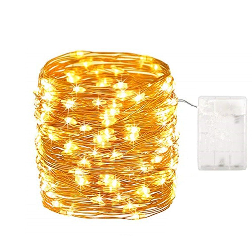 

Fairy Lights Battery Operated Waterproof 100 LED 32.8ft String Copper Wire, Sun yellow
