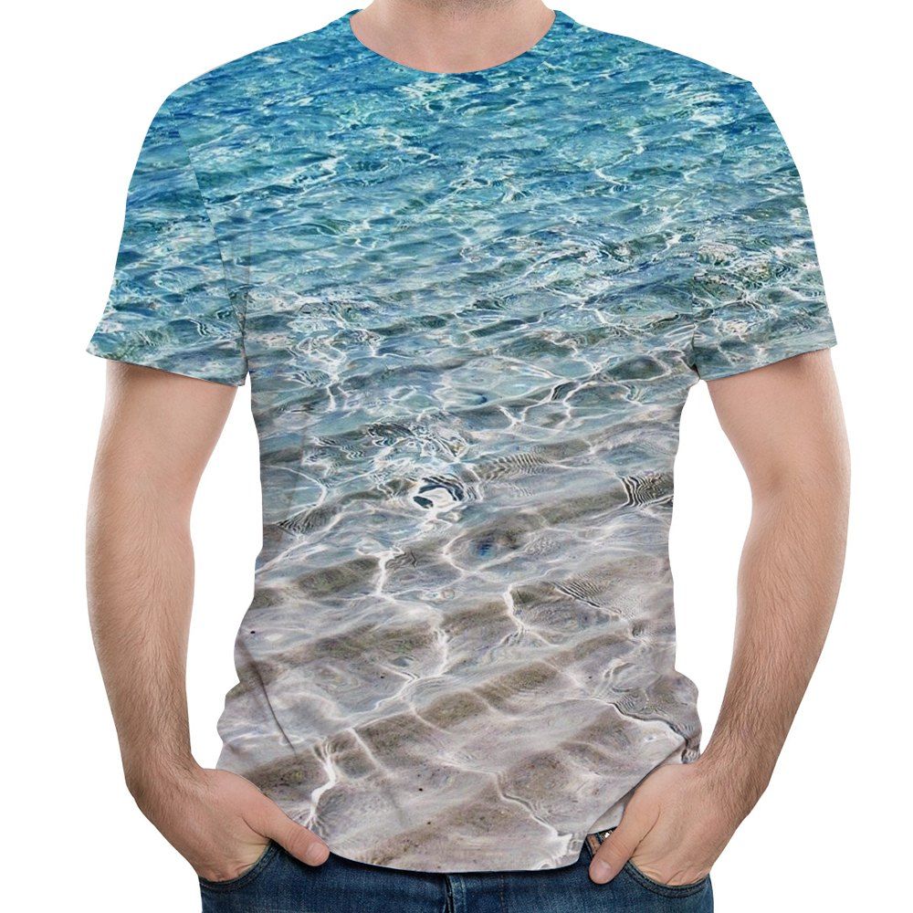 

3D Summer Fashion Water Ripple Print Mens Short Sleeve T-shirt, Multi