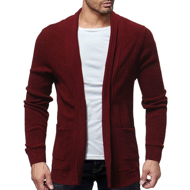 

Men's Fashion Solid Color Cardigan, Red