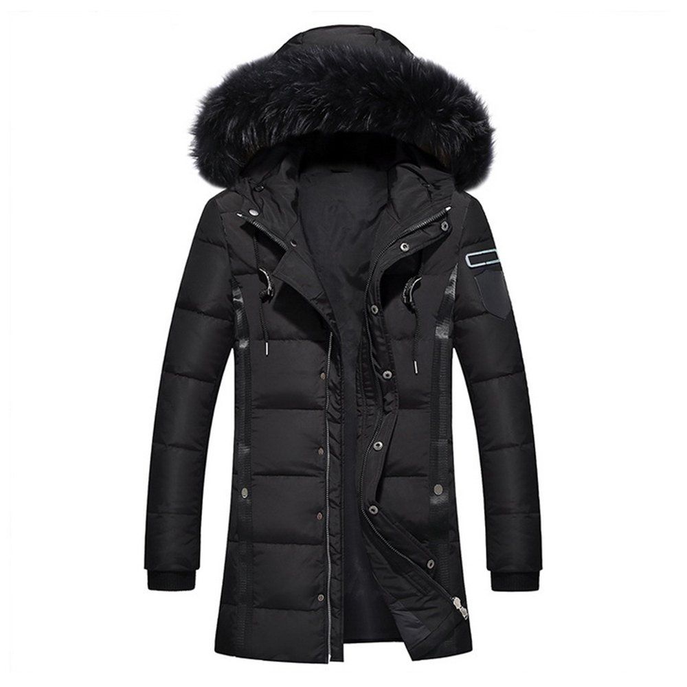 

Winter Male Hair Collar with Cap Warm Jacket Down Jacket, Black