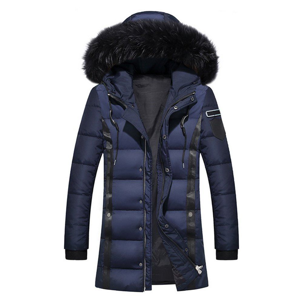 

Winter Male Hair Collar with Cap Warm Jacket Down Jacket, Blue