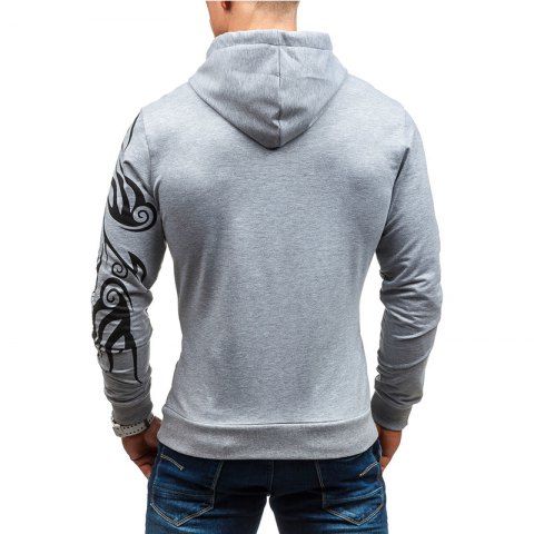 

Men's Casual Long-Sleeved Hooded Sweater Solid Color Dragon-Shaped Pullover, Light gray
