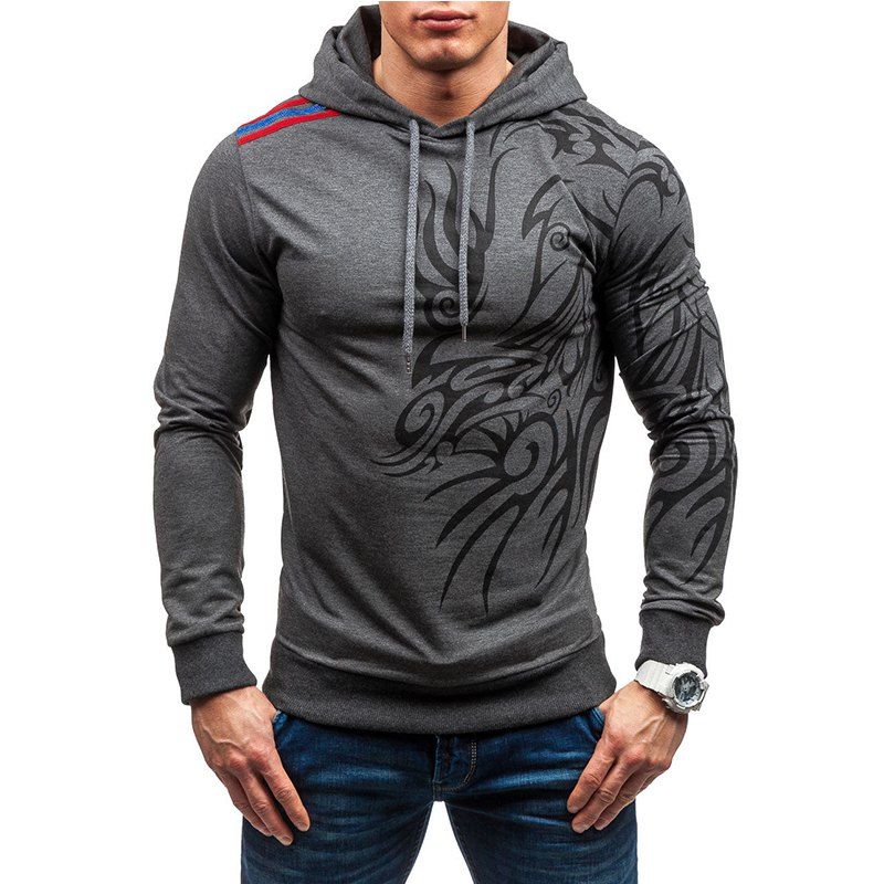 

Men's Casual Long-Sleeved Hooded Sweater Solid Color Dragon-Shaped Pullover, Dark gray