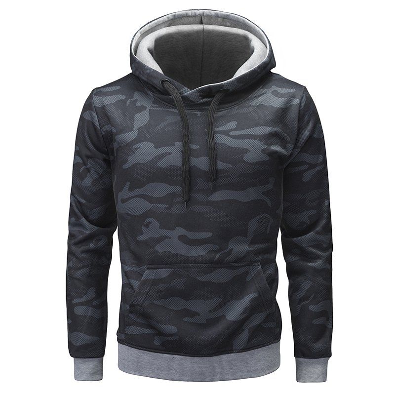 

Men's New Camouflage Turtleneck Sweater Men'S Hooded Large Pocket Top, Black