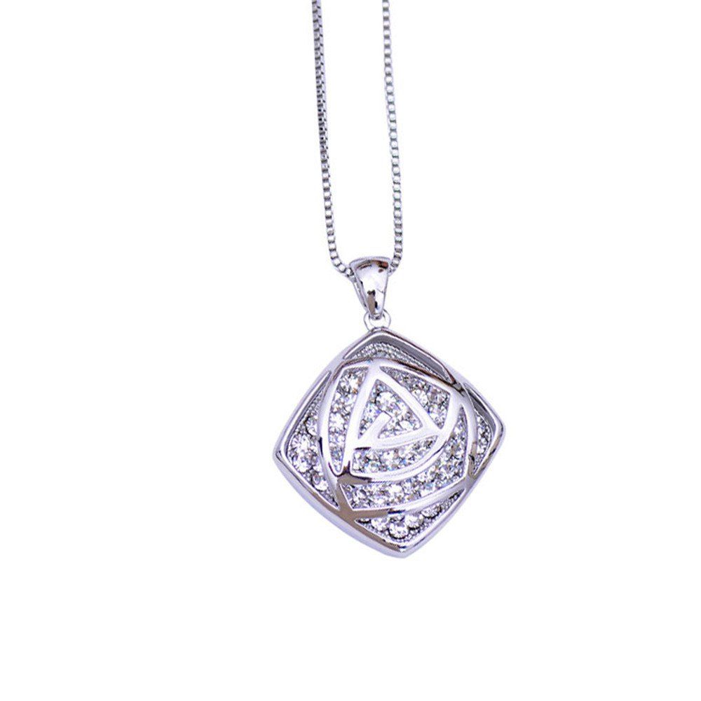 

Diamond-Encrusted Metal Hollow Pendant Necklace, Silver