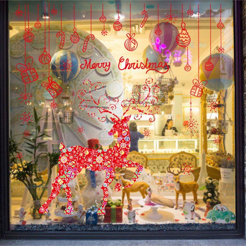 

Christmas Elk Window Sticker Christmas Decoration Wall Sticker Pvc Removable, Multi-a