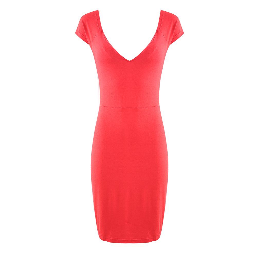 

HAODUOYI Women's Silk Silky Texture Backless Wrap Stretch Dress Red