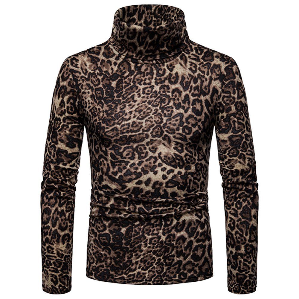 

Men'S Large Size Warm Turtleneck Sweater Leopard Long Sleeve Bottoming Shirt, Light brown
