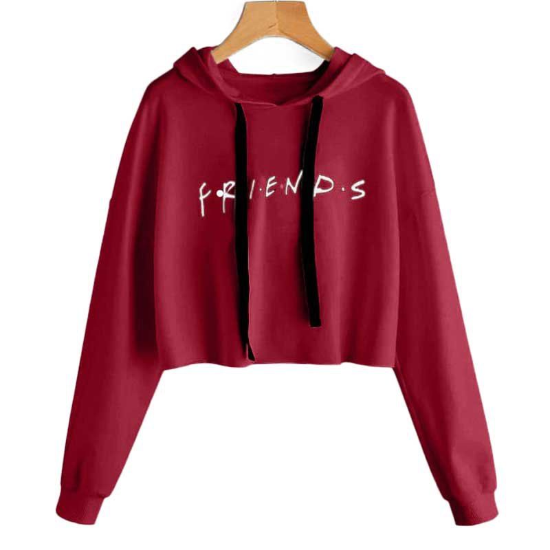 

Letter Printed Long Sleeved Hooded Sweater, Red